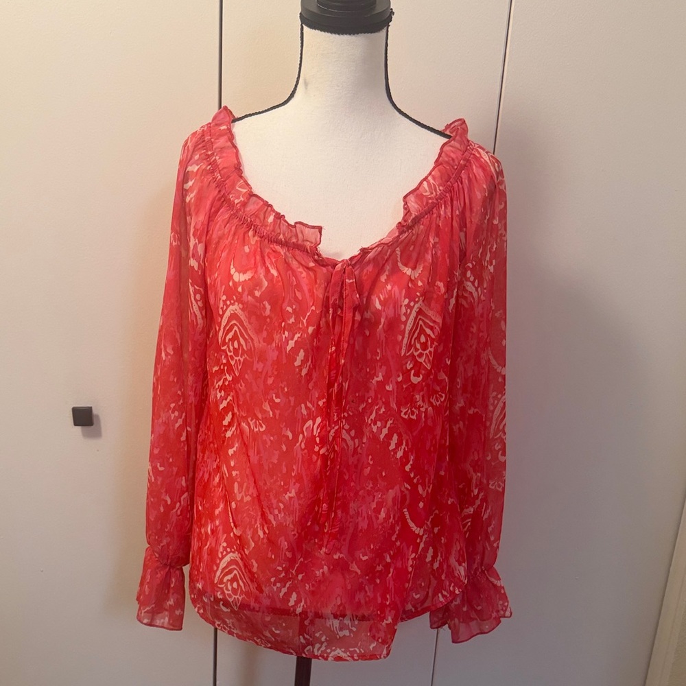 Women's Red Ruffle Blouse